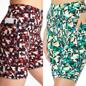 LOT OF 2 - Sweaty Betty Power 9" Biker Shorts Sz S 4/6 Green/Red Geo Maze Print